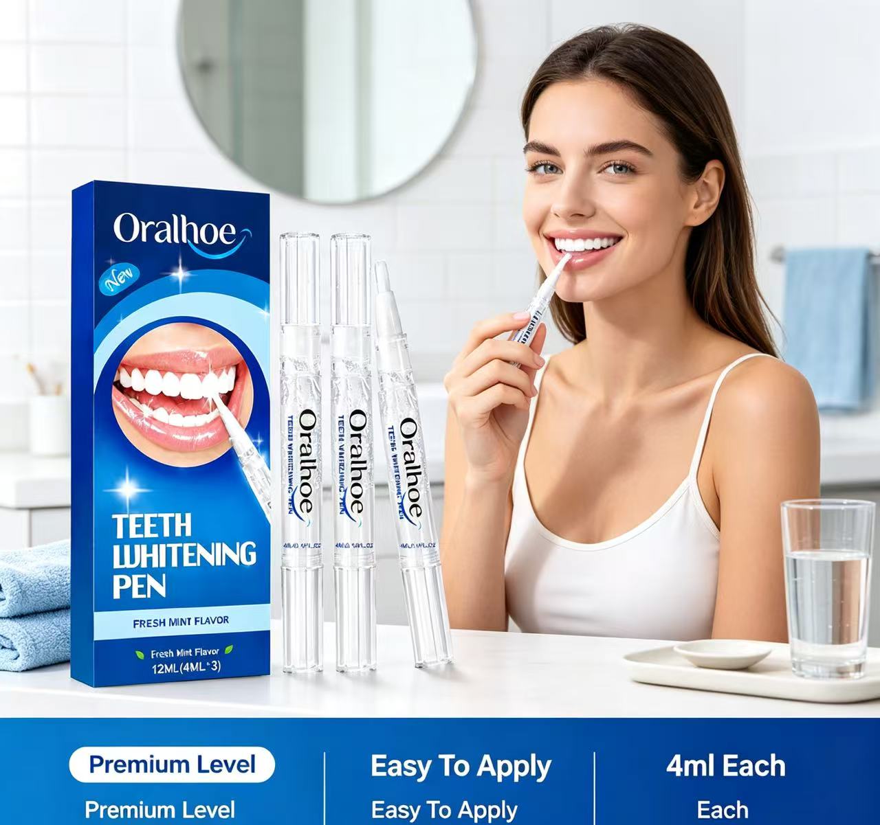 Teeth Whitening Pens - オーラルホー 歯のホワイトニングペン 3本セット フレッシュミントフレーバー 持ち運び可能な歯の美白ペン 自宅での口腔ケア用、歯の着色除去に